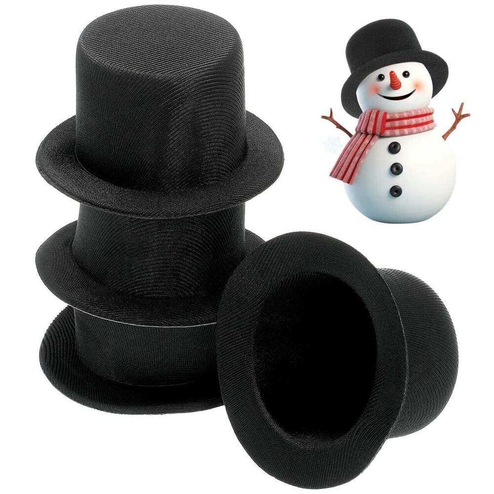 8468 4Pcs Mini Black Top Hats Miniature Doll Hats Snowman Cap for Christmas